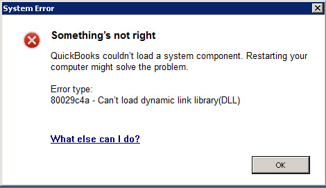 QuickBooks Error Code 80029c4a- Can’t load dynamic link library (DLL)- Screenshot