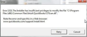 QuickBooks Error 1321- The Installer Has Insufficient Privileges To Modify The File Screenshot