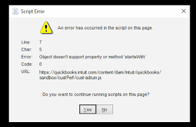 QuickBooks Script Error After opening Snapshot