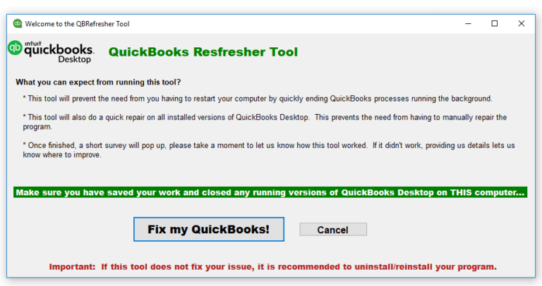 Run QuickBooks Refresher Tool Snapshot