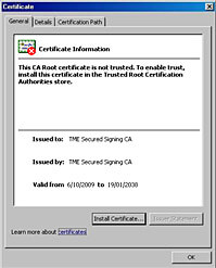Installation of Digital Signature Certificate Snapshot